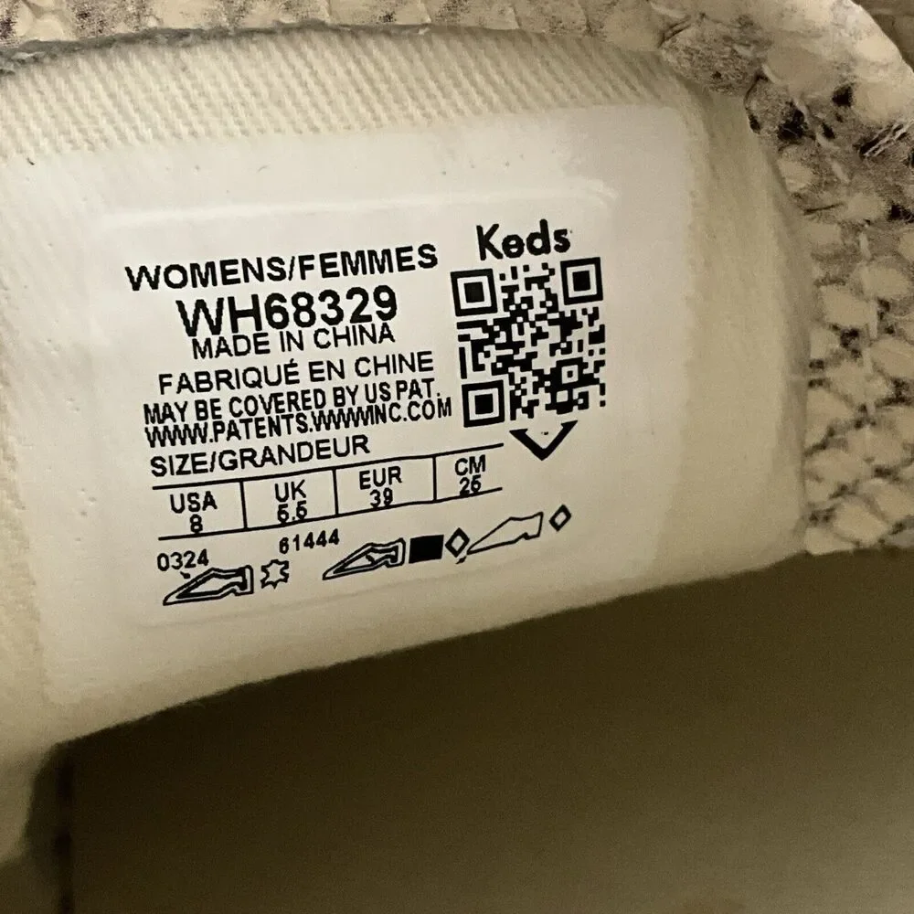 Keds Leather Platform Sneakers Snake Print Point-toe Light Beige 8